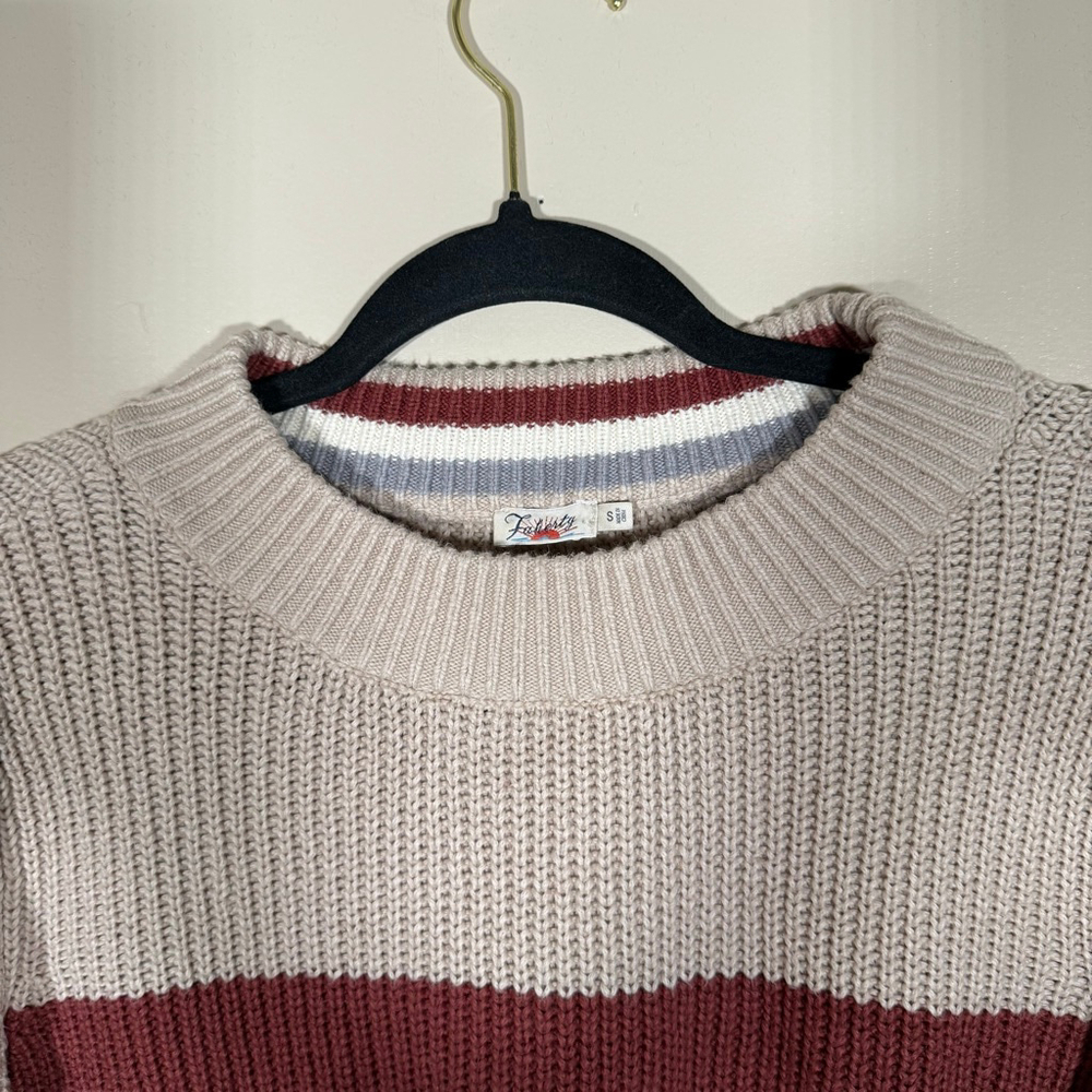 Faherty Women’s Cozy Cotton Crew Color-block Granola Fisherman Sweater Small - Picture 6 of 10